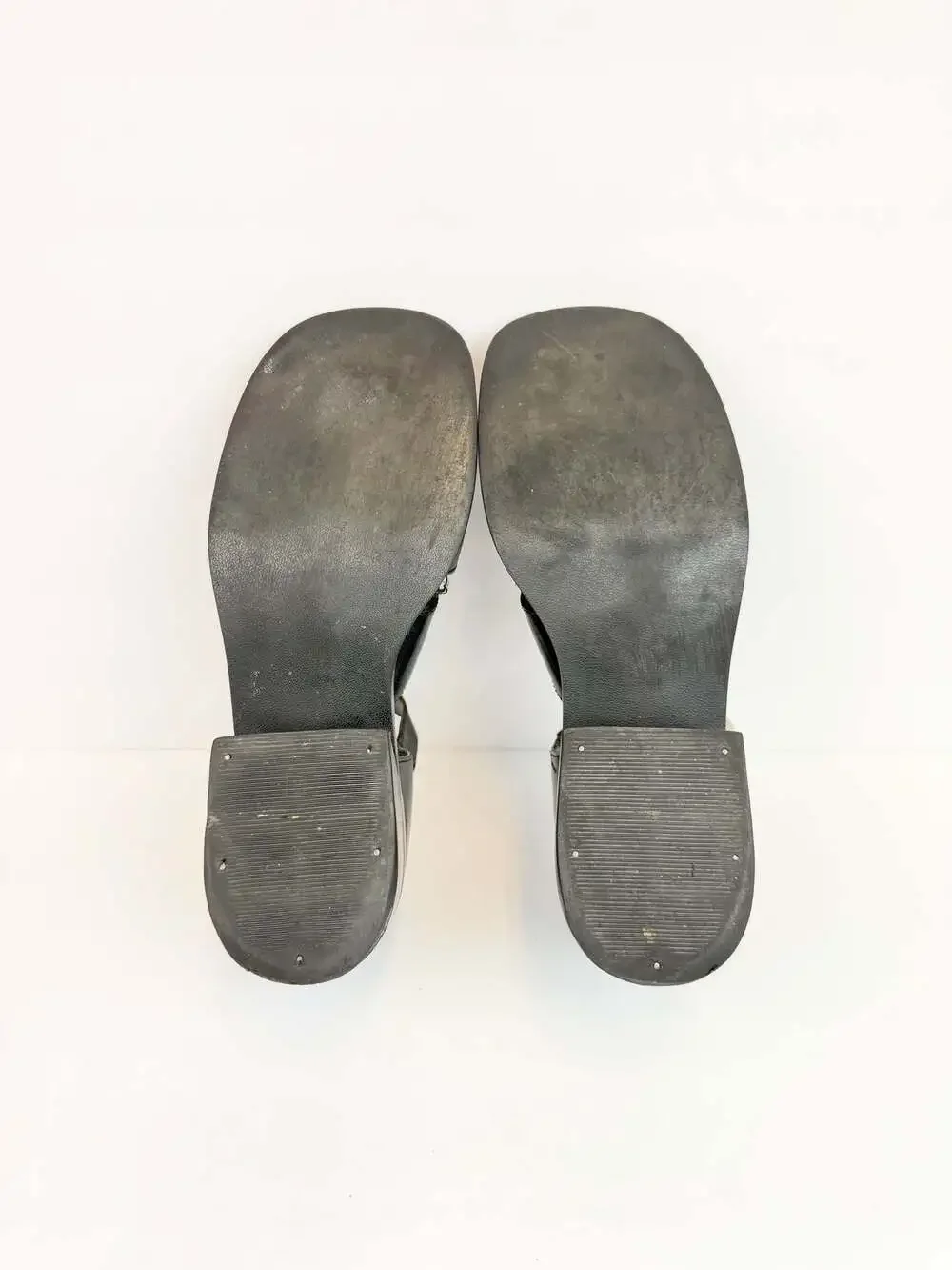 Diba Black Leather Fisherman Chunky Heel Mary Jane Sandals Size 9